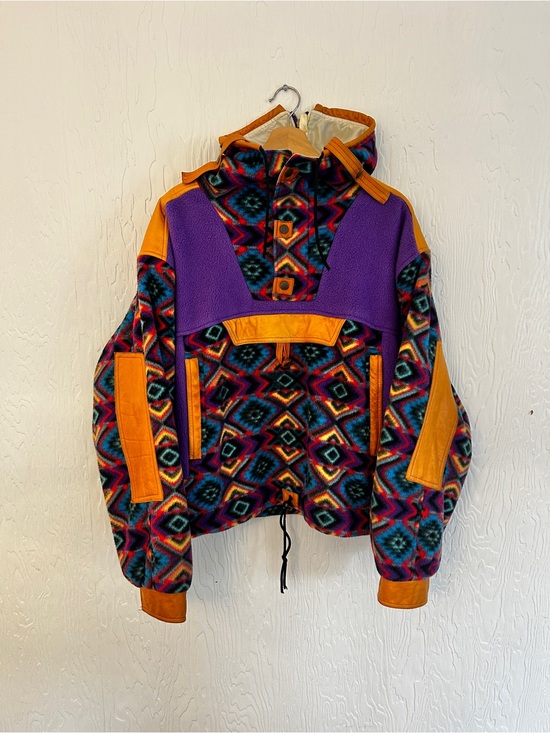 Buff Muff Other - VINTAGE 90s Buff Muff Malden Polar Fleece Jacket Men's Medium Leather Colourful